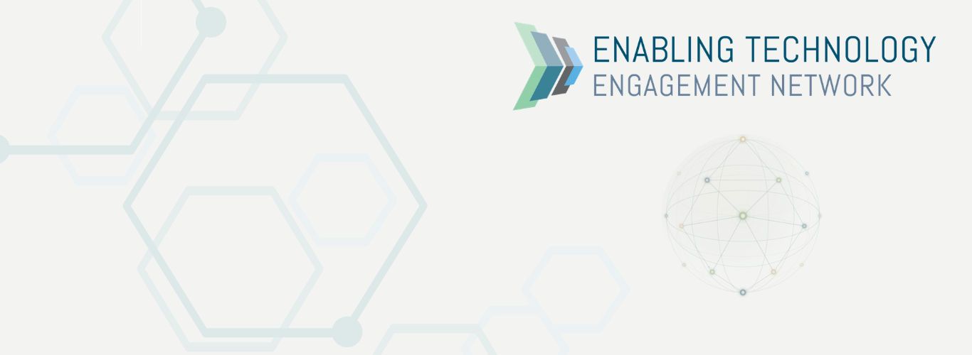 ETEN website banner with logo, headline 'Where technology meets policy,' and a connected network globe graphic