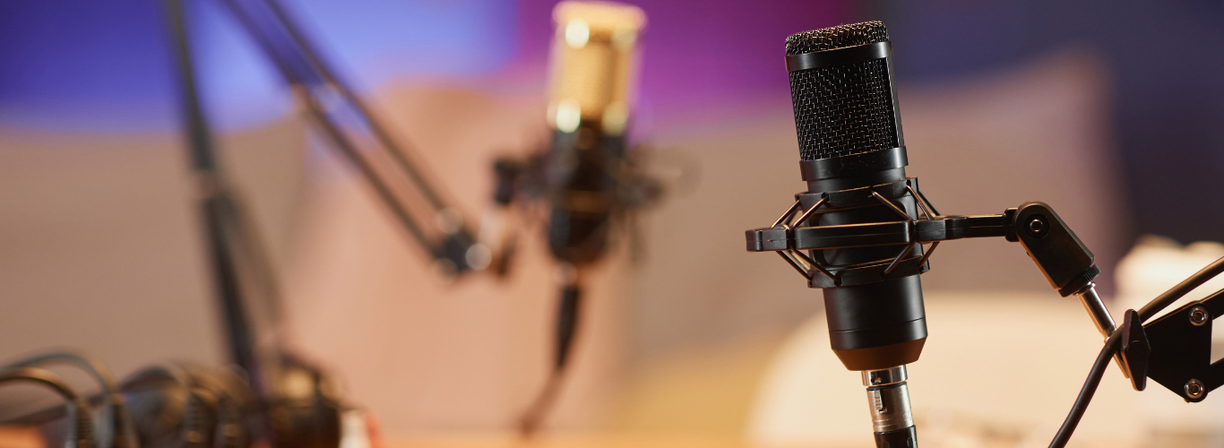 Close-up of professional studio microphones